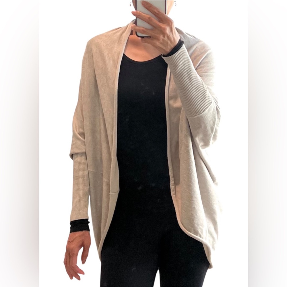 ZARA Open Front Sweater Wrap w/Sleeves | Beige | Size Med